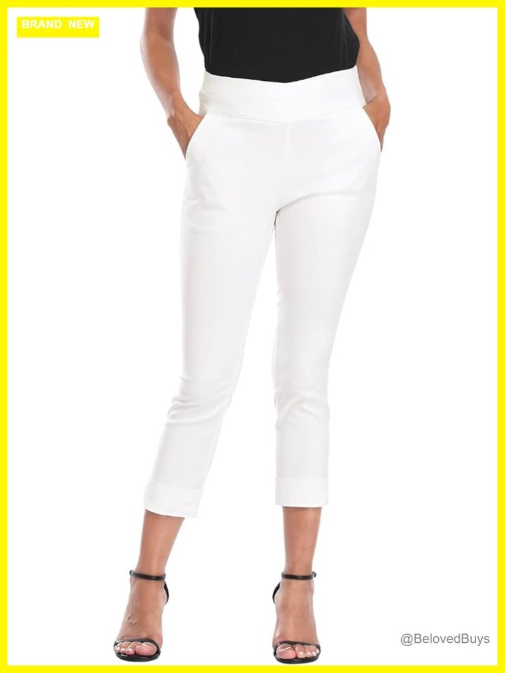 Pull On Capri Pants with Pockets Elastic Waist Cropped Work Pants